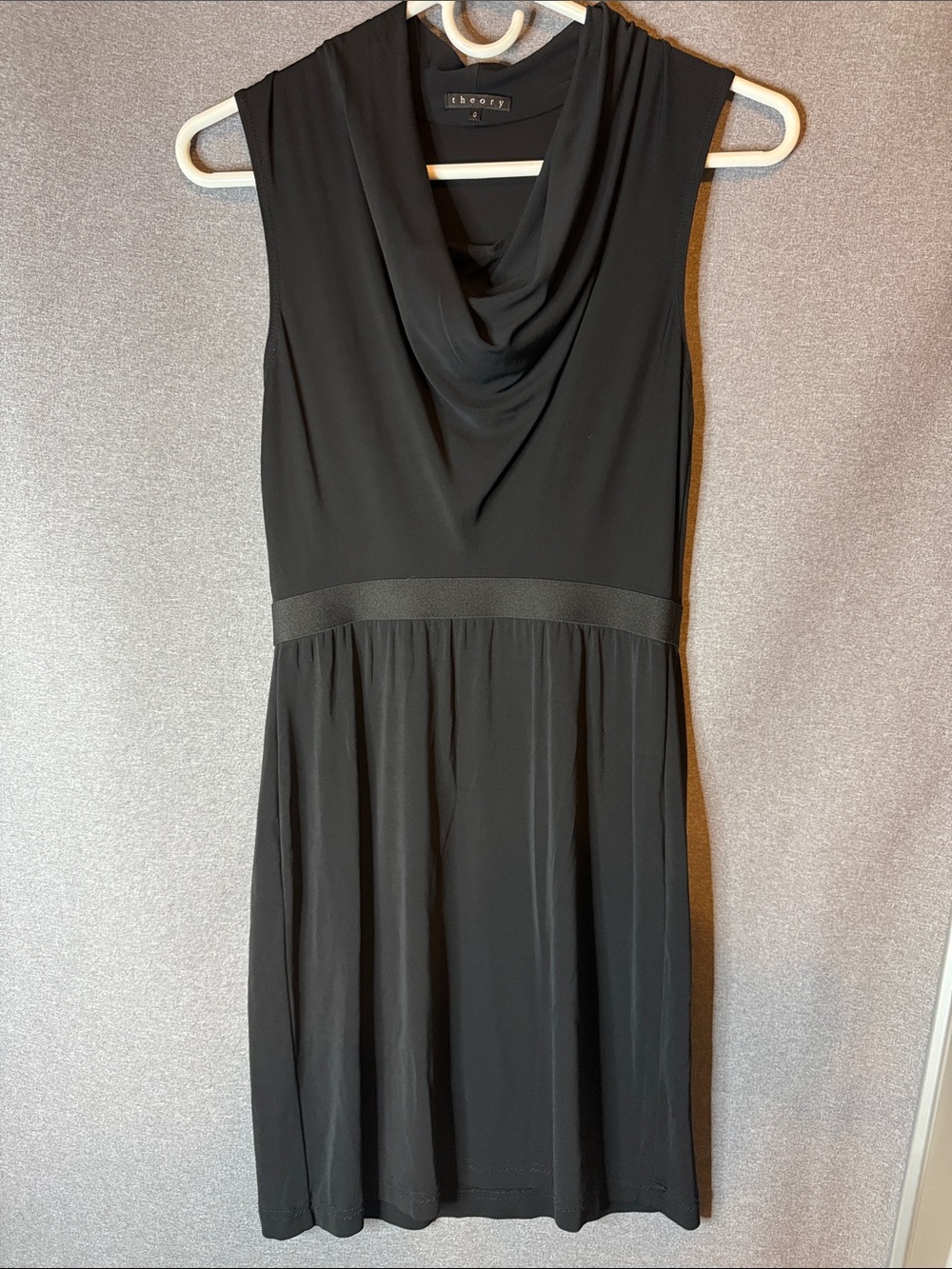 Theory Black Sleeveless Cowl Dress with Fitted Waistband